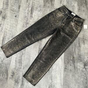 Free people black metallic animal snake print high waist jeans Sz 27 new
